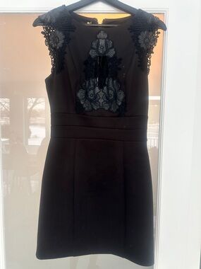 bebe Black Mini Dress with Lace Appliqué